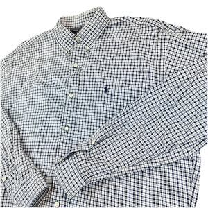 Ralph Lauren Sport Men’s L Blue White Check Button Down Shirt Pony 100% Cotton